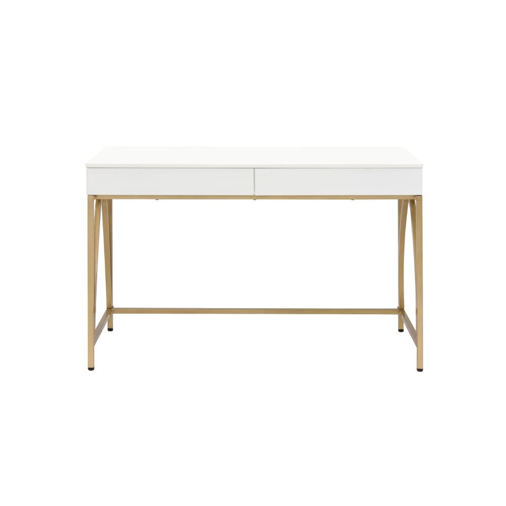 Lightmane Writing Desk(Same AC00900) White High Gloss & Gold. Picture 2