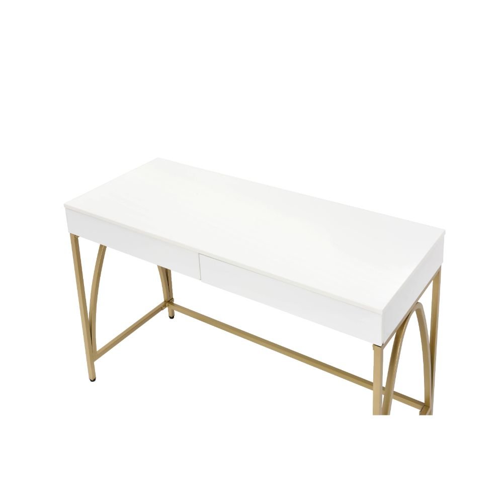 Lightmane Writing Desk(Same AC00900) White High Gloss & Gold. Picture 3