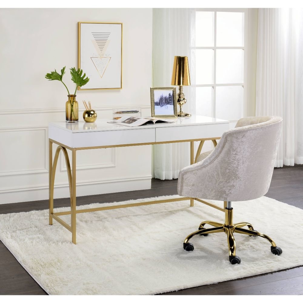 Lightmane Writing Desk(Same AC00900) White High Gloss & Gold. Picture 5