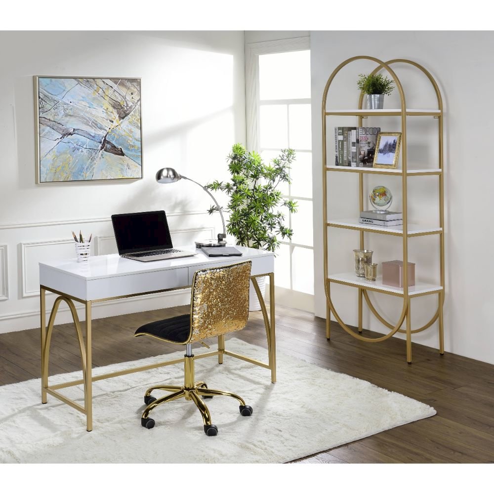 Lightmane Writing Desk(Same AC00900) White High Gloss & Gold. Picture 6