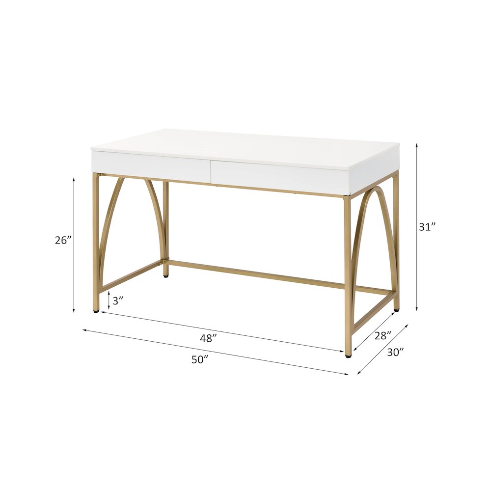 Lightmane Writing Desk(Same AC00900) White High Gloss & Gold. Picture 7