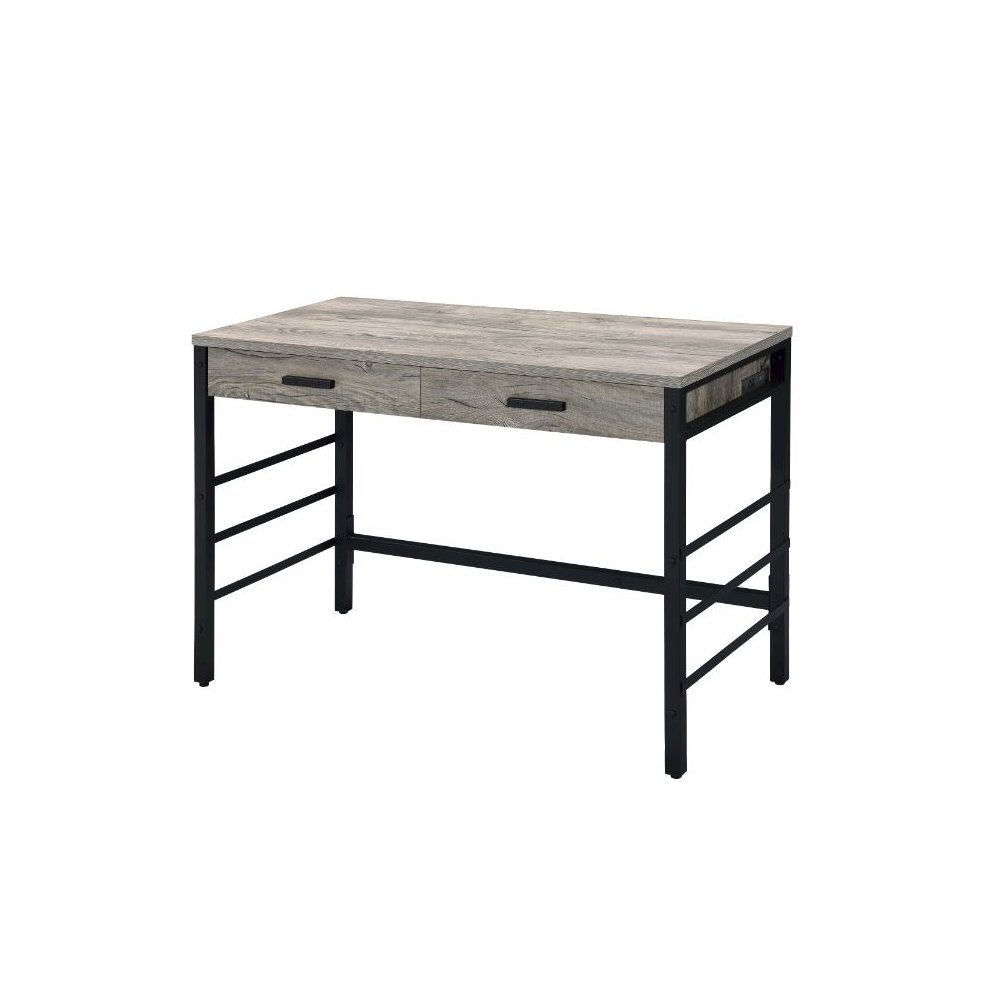 Disho Writing Desk w/USB Port Light Weathered Oak & Black. Picture 1