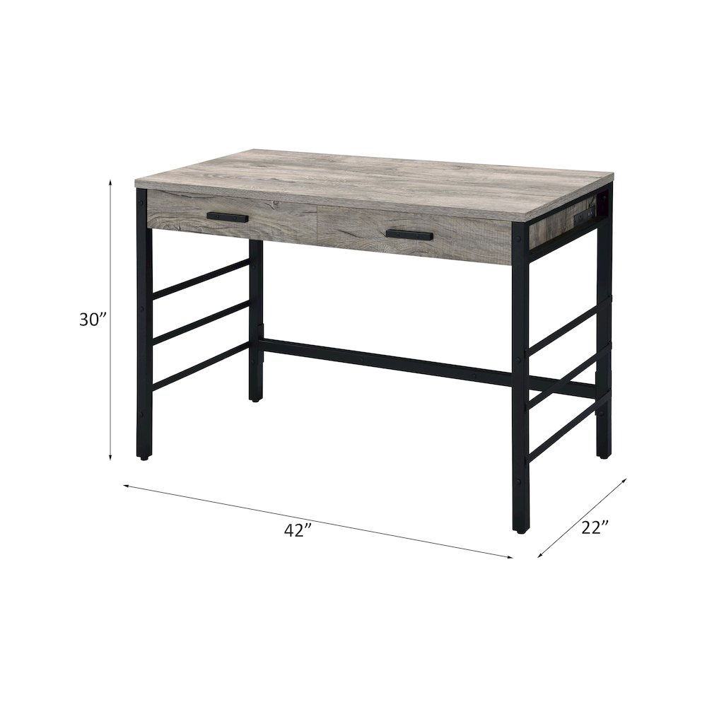 Disho Writing Desk w/USB Port Light Weathered Oak & Black. Picture 10