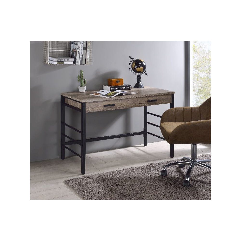 Disho Writing Desk w/USB Port Light Weathered Oak & Black. Picture 8