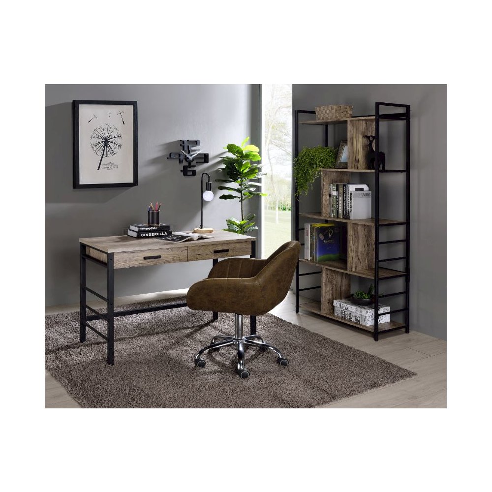 Disho Writing Desk w/USB Port Light Weathered Oak & Black. Picture 9
