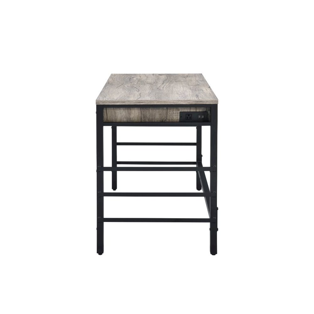 Disho Writing Desk w/USB Port Light Weathered Oak & Black. Picture 5