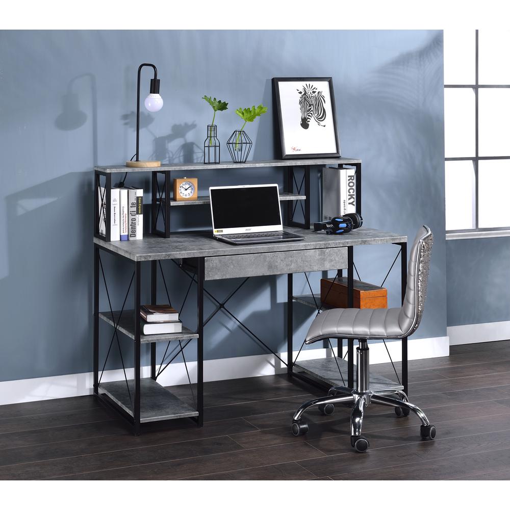 Music Recording Studio Desk, Faux Concrete & Black 92875. Picture 1
