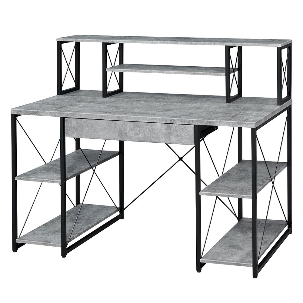Amiel Writing Desk Faux Concrete & Black. Picture 2