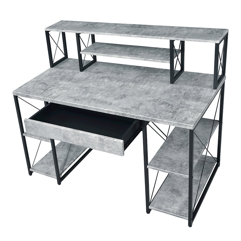 Amiel Writing Desk Faux Concrete & Black. Picture 5