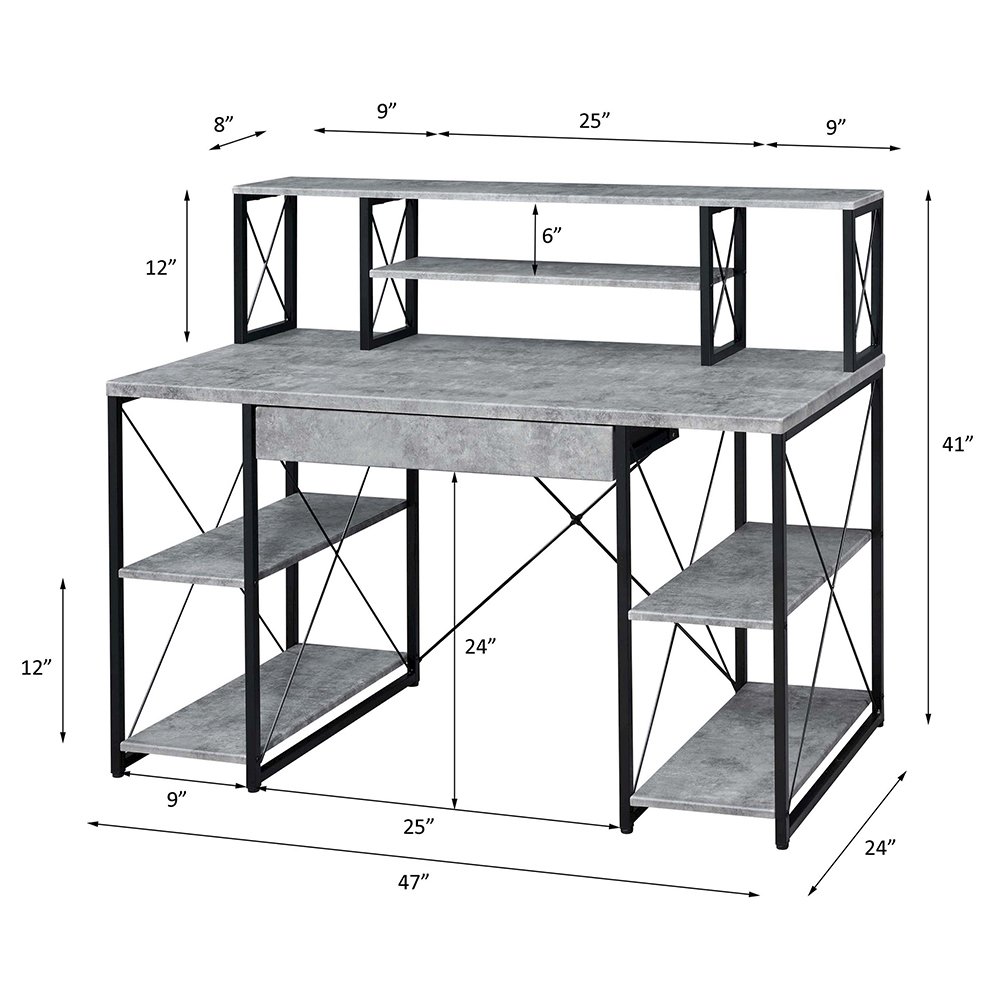 Amiel Writing Desk Faux Concrete & Black. Picture 6