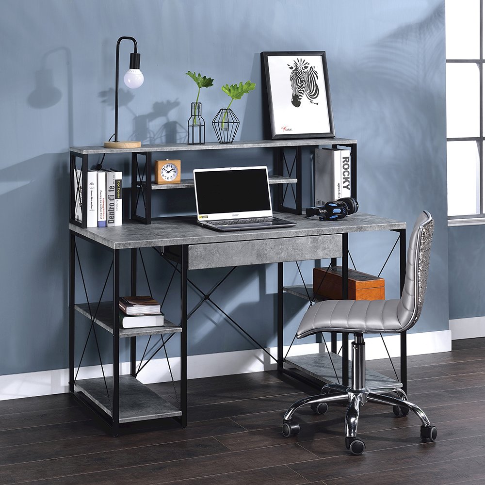 Amiel Writing Desk Faux Concrete & Black. Picture 7