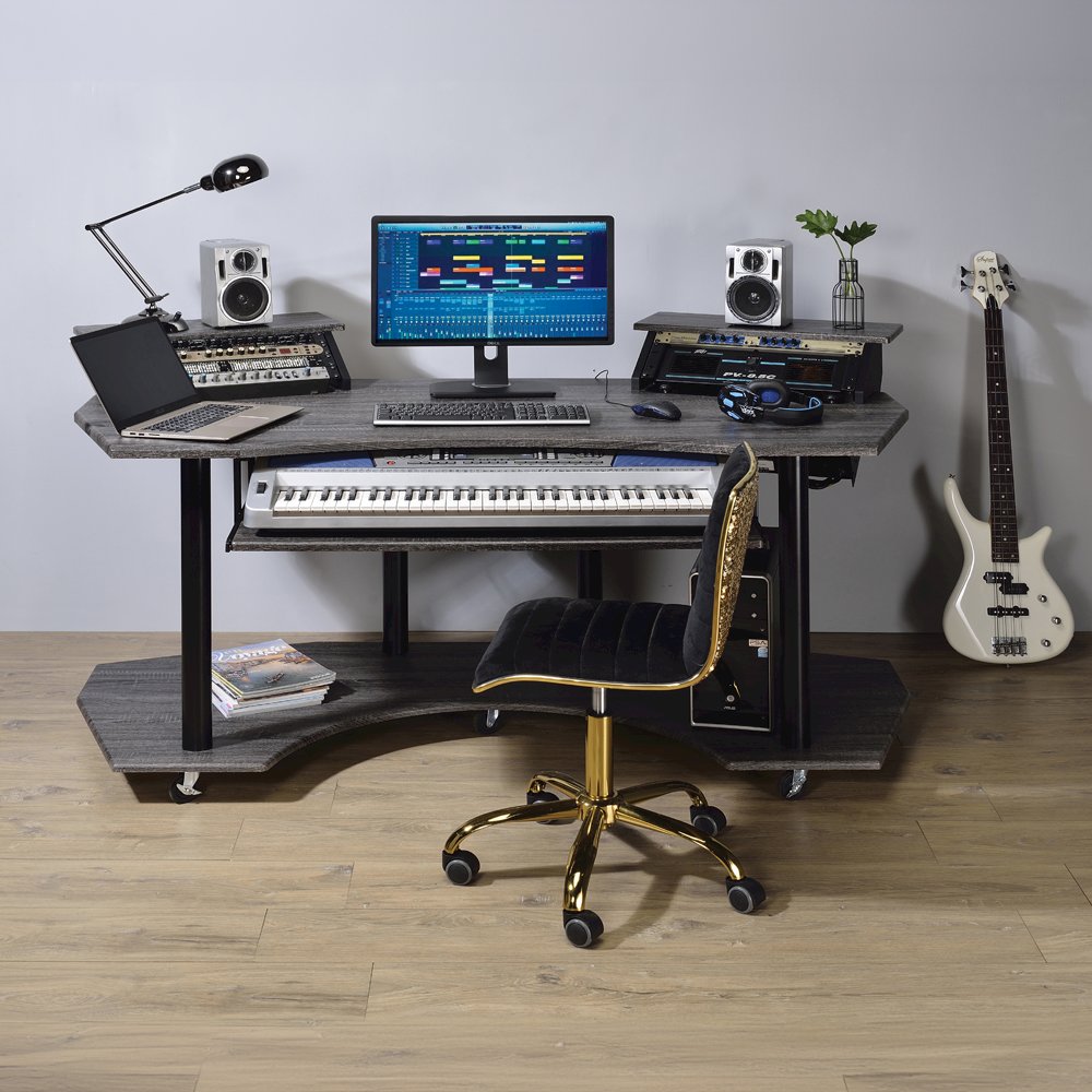 Eleazar 71" Music Studio Desk Black Oak. Picture 1