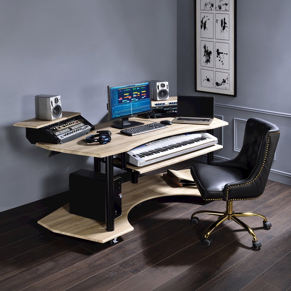 Eleazar 71" Music Studio Desk Natural Oak. Picture 1