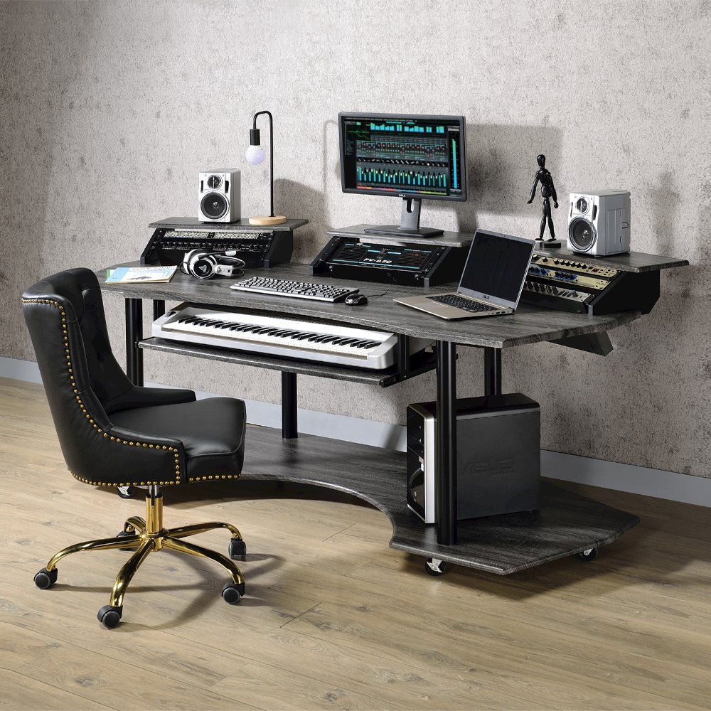 Eleazar 83" Music Studio Desk Black Oak. Picture 1
