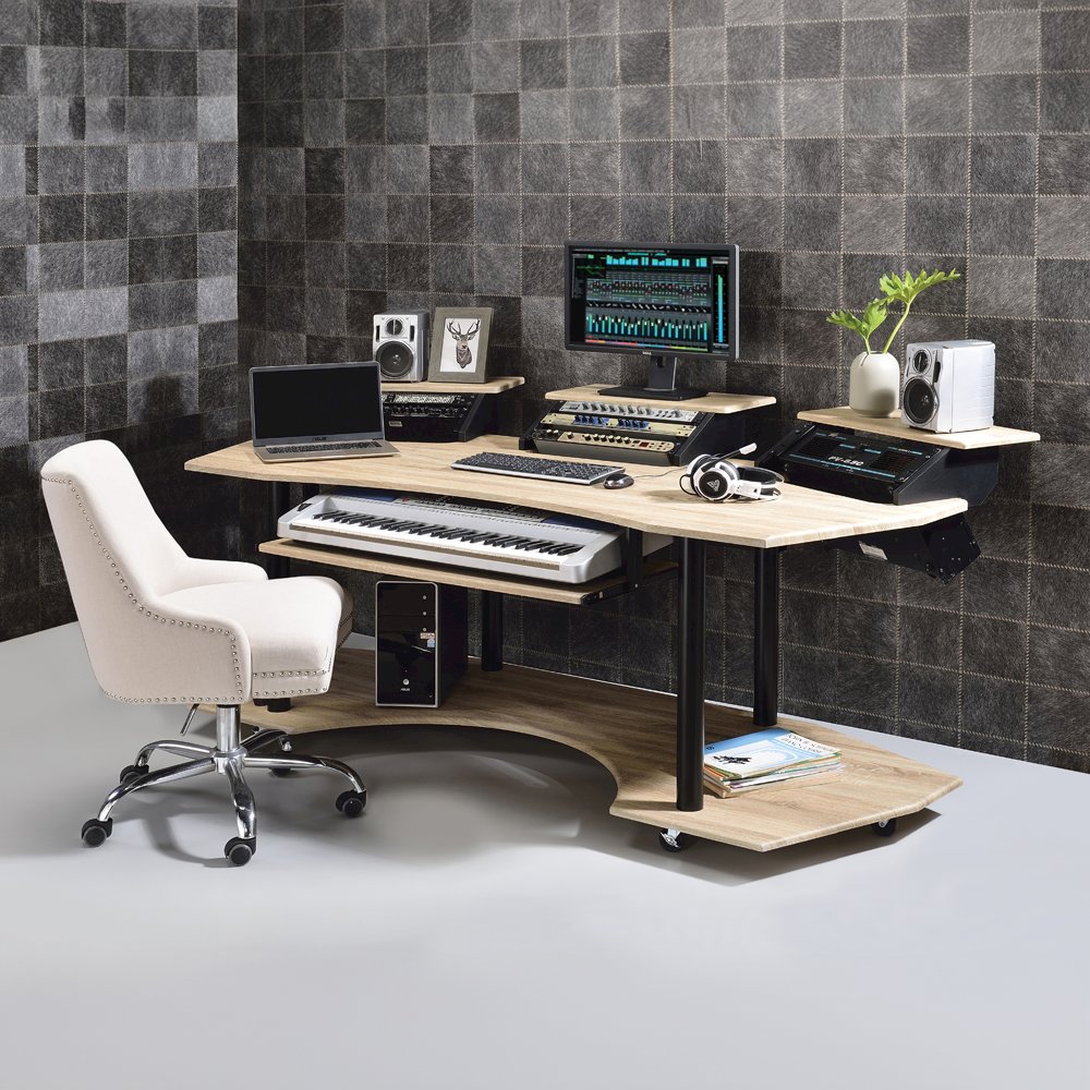 Eleazar 83" Music Studio Desk Natural Oak. Picture 9