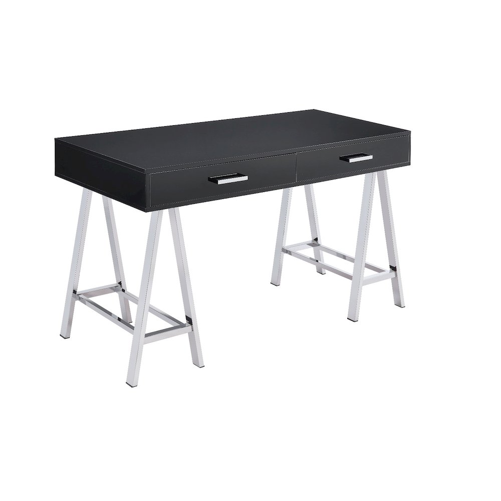 Coleen Writing Desk w/USB Port Black High Gloss & Chrome. Picture 3