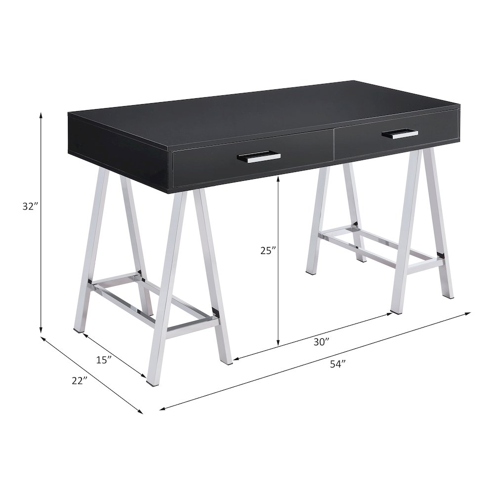 Coleen Writing Desk w/USB Port Black High Gloss & Chrome. Picture 6