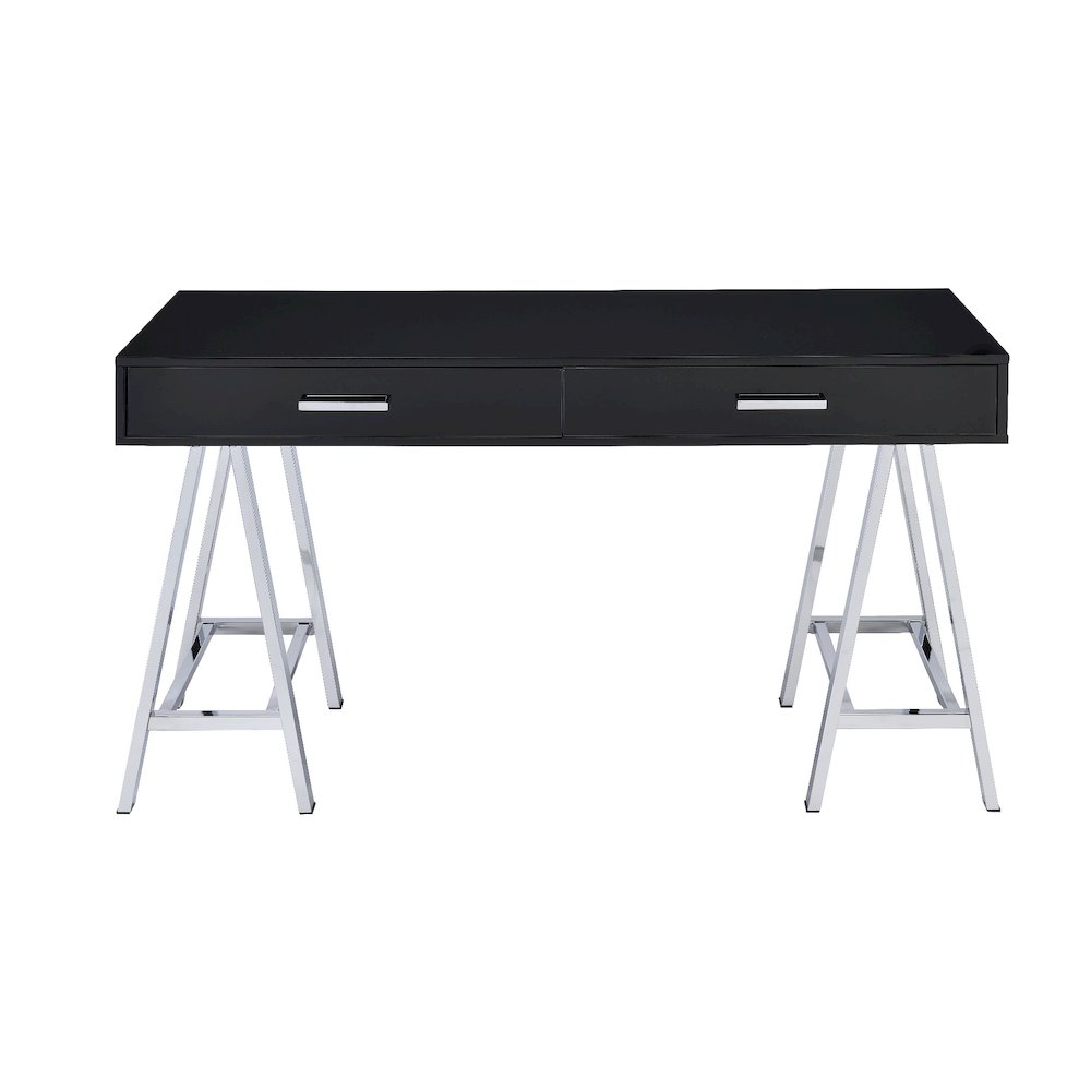 Coleen Writing Desk w/USB Port Black High Gloss & Chrome. Picture 2
