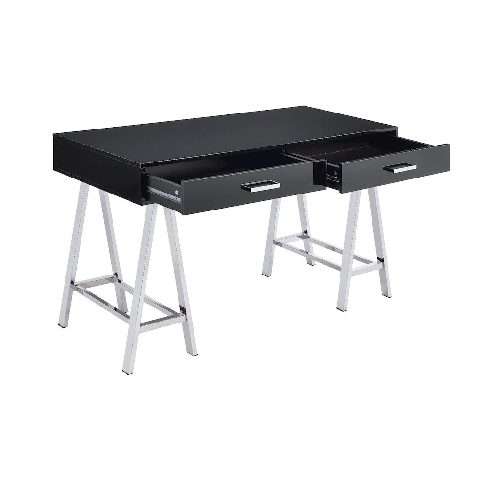 Coleen Writing Desk w/USB Port Black High Gloss & Chrome. Picture 5