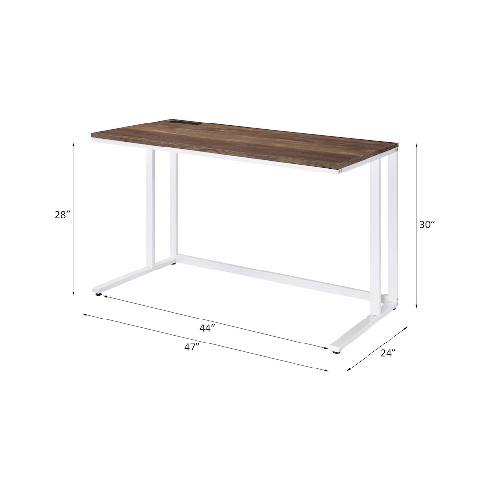 Tyrese Writing Desk w/USB Port Walnut & White. Picture 6