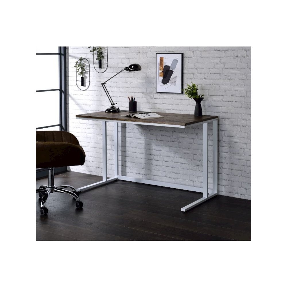Tyrese Writing Desk w/USB Port Walnut & White. Picture 5