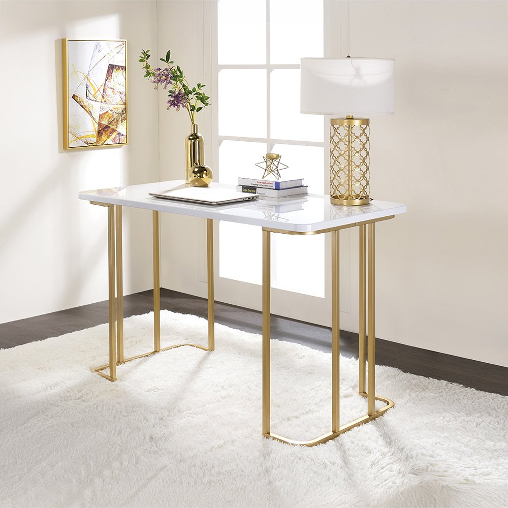 Estie Writing Desk(Same AC00902) White & Gold. Picture 1