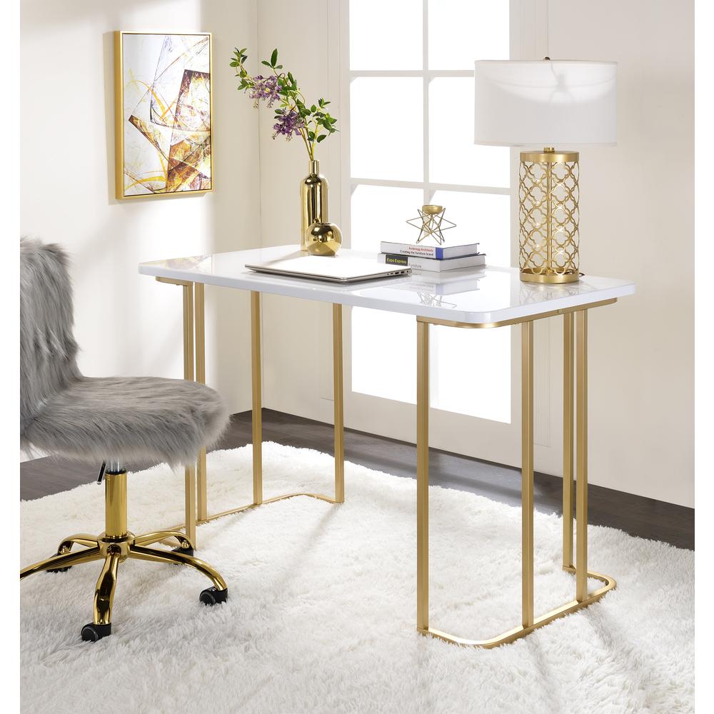 Writing Desk, White & Gold Finish 93102. Picture 1