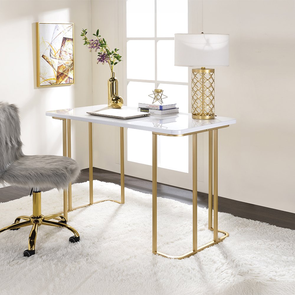 Estie Writing Desk(Same AC00902) White & Gold. Picture 6