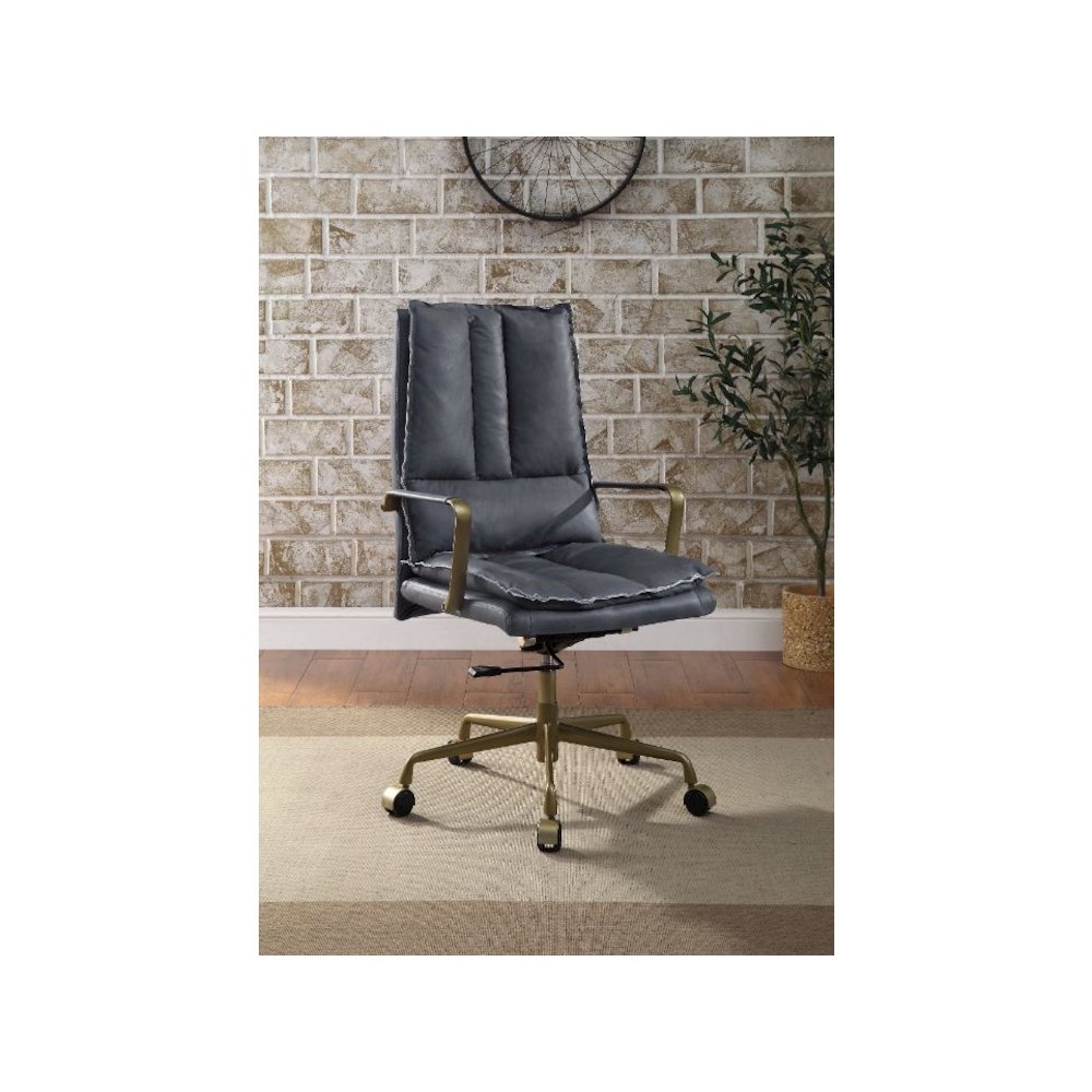 Tinzud Swivel Office Chair Gray Leather. Picture 6