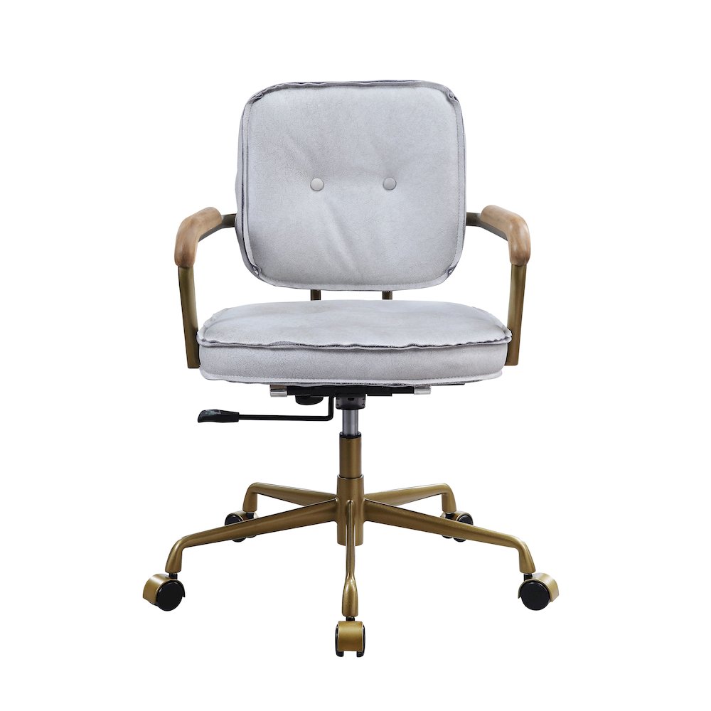 Siecross Swivel Office Chair Vintage White Top Grain Leather. Picture 1