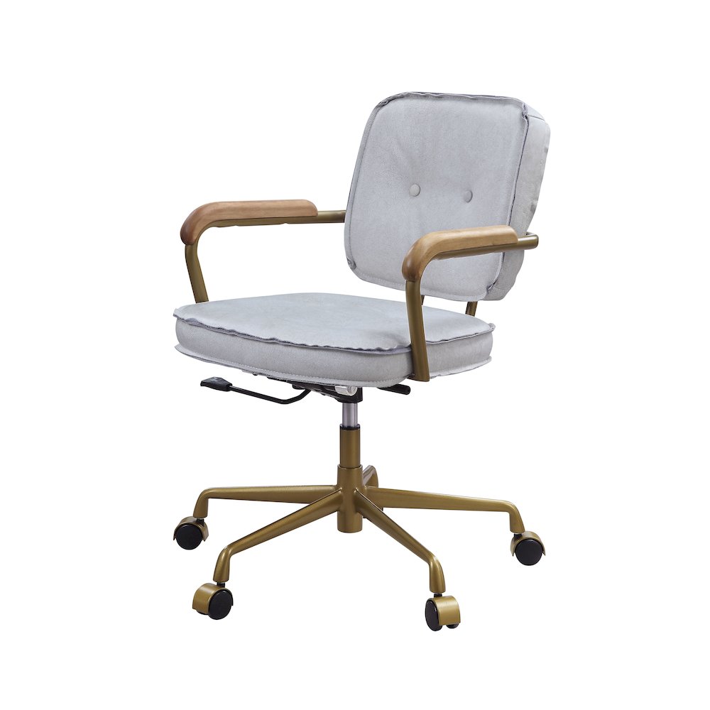 Siecross Swivel Office Chair Vintage White Top Grain Leather. Picture 2