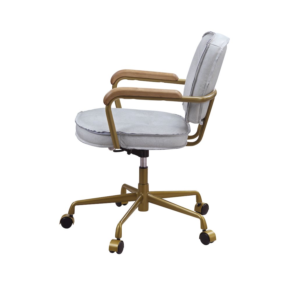 Siecross Swivel Office Chair Vintage White Top Grain Leather. Picture 3