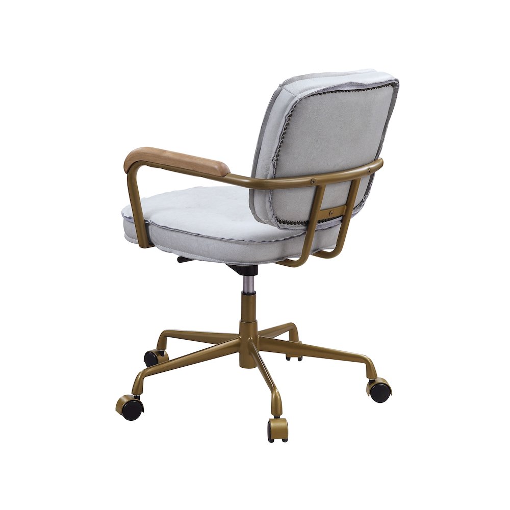 Siecross Swivel Office Chair Vintage White Top Grain Leather. Picture 4