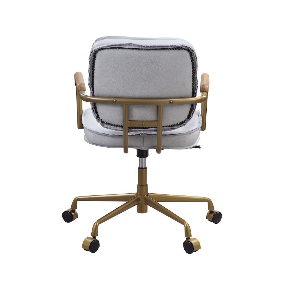 Siecross Swivel Office Chair Vintage White Top Grain Leather. Picture 5