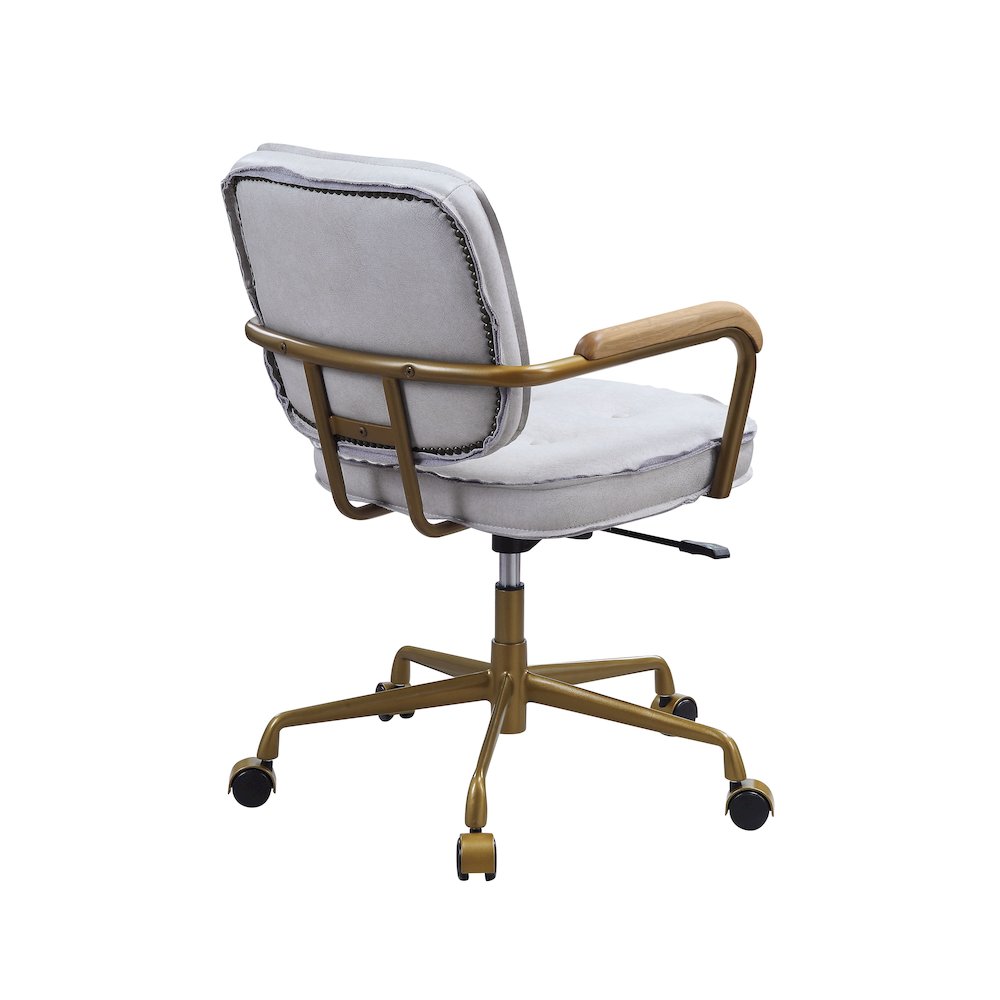 Siecross Swivel Office Chair Vintage White Top Grain Leather. Picture 6