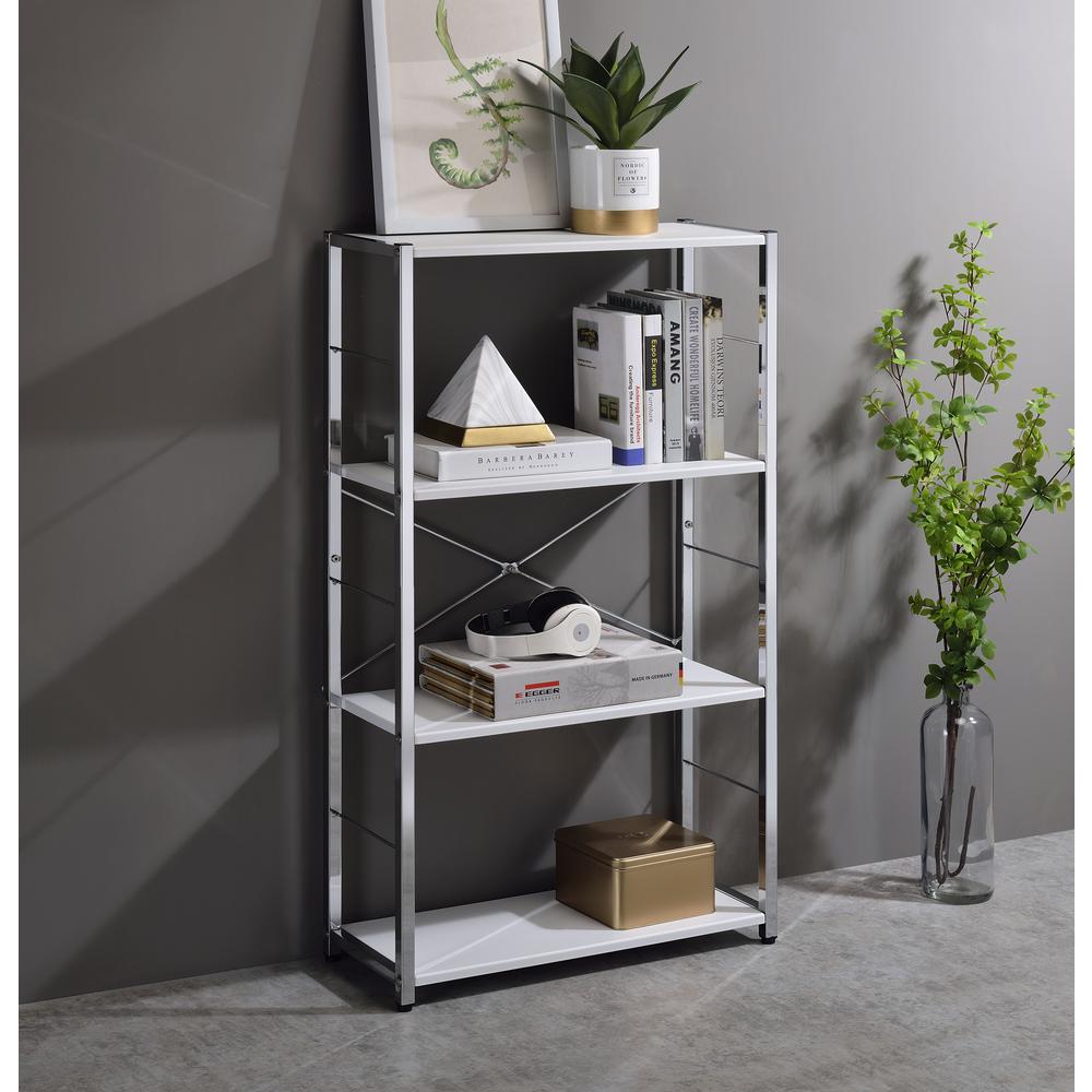 Tennos Bookshelf, White & Chrome Finish (93192). Picture 5