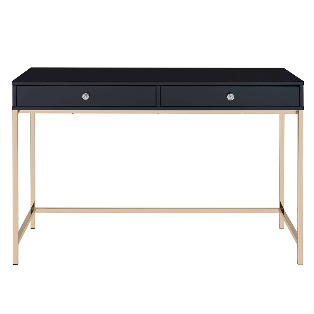 Ottey Writing Desk Black High Gloss & Gold. Picture 3