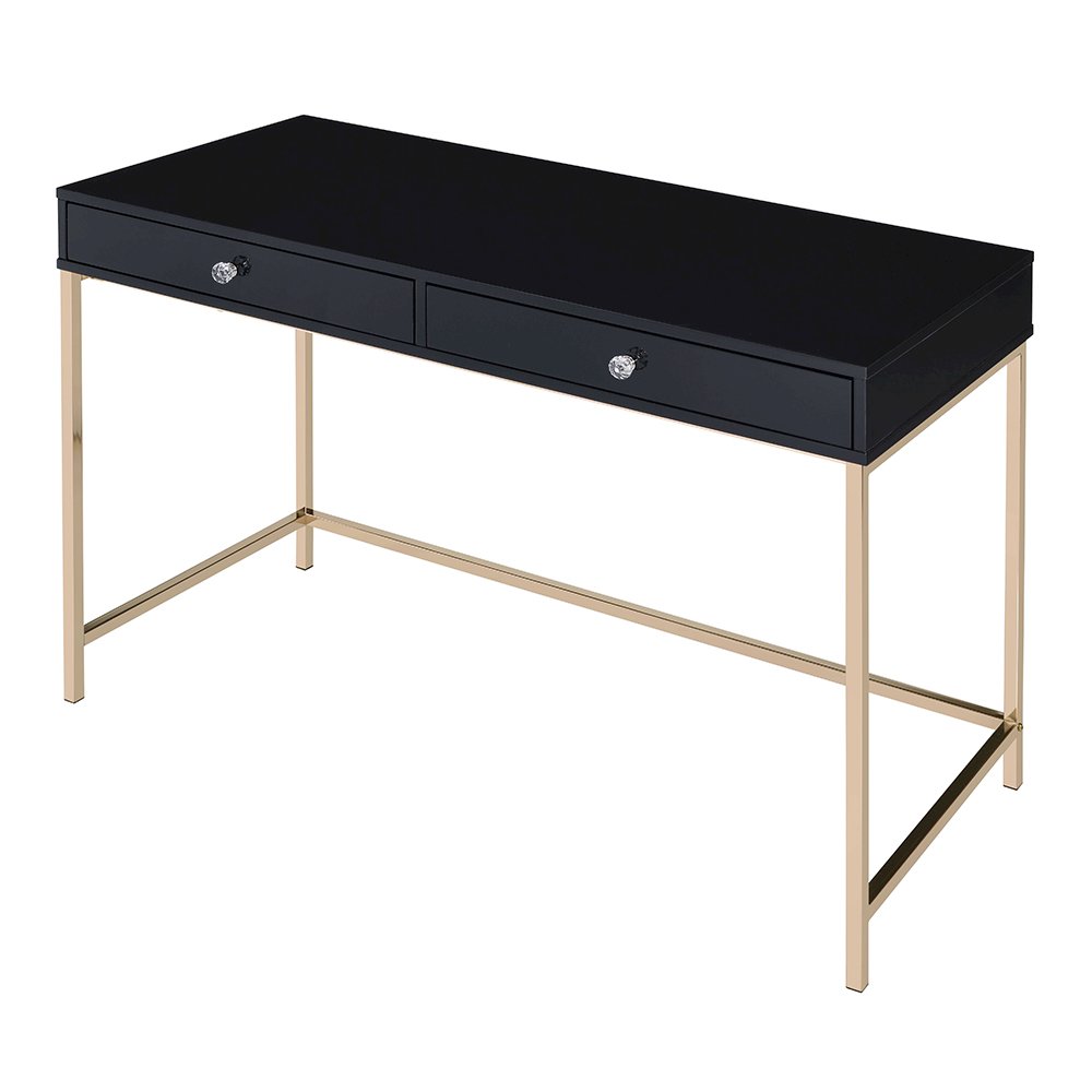 Ottey Writing Desk Black High Gloss & Gold. Picture 4