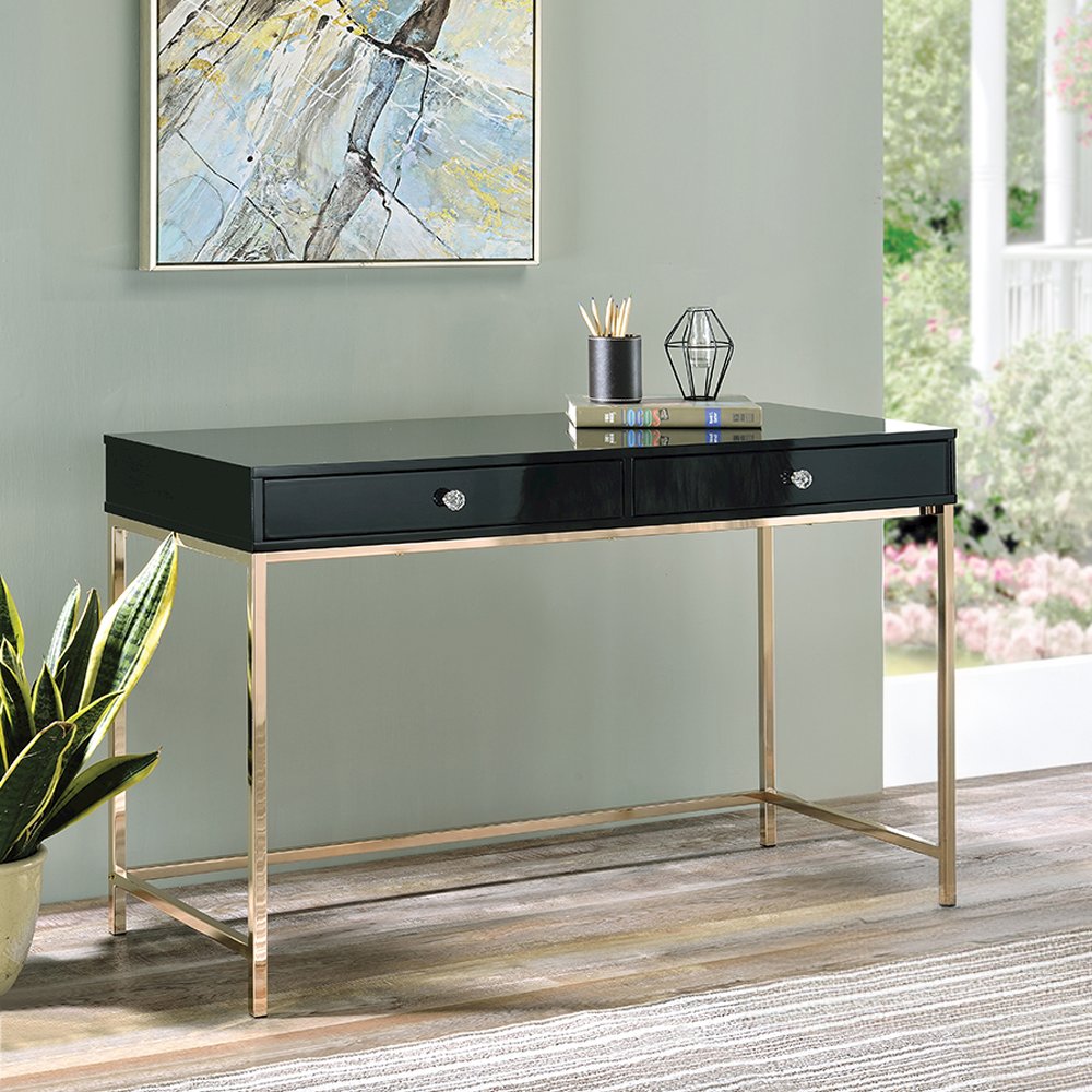 Ottey Writing Desk Black High Gloss & Gold. Picture 1