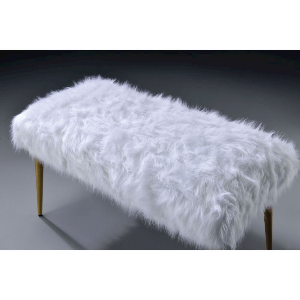 Bagley II Bench White Faux Fur & Gold. Picture 4