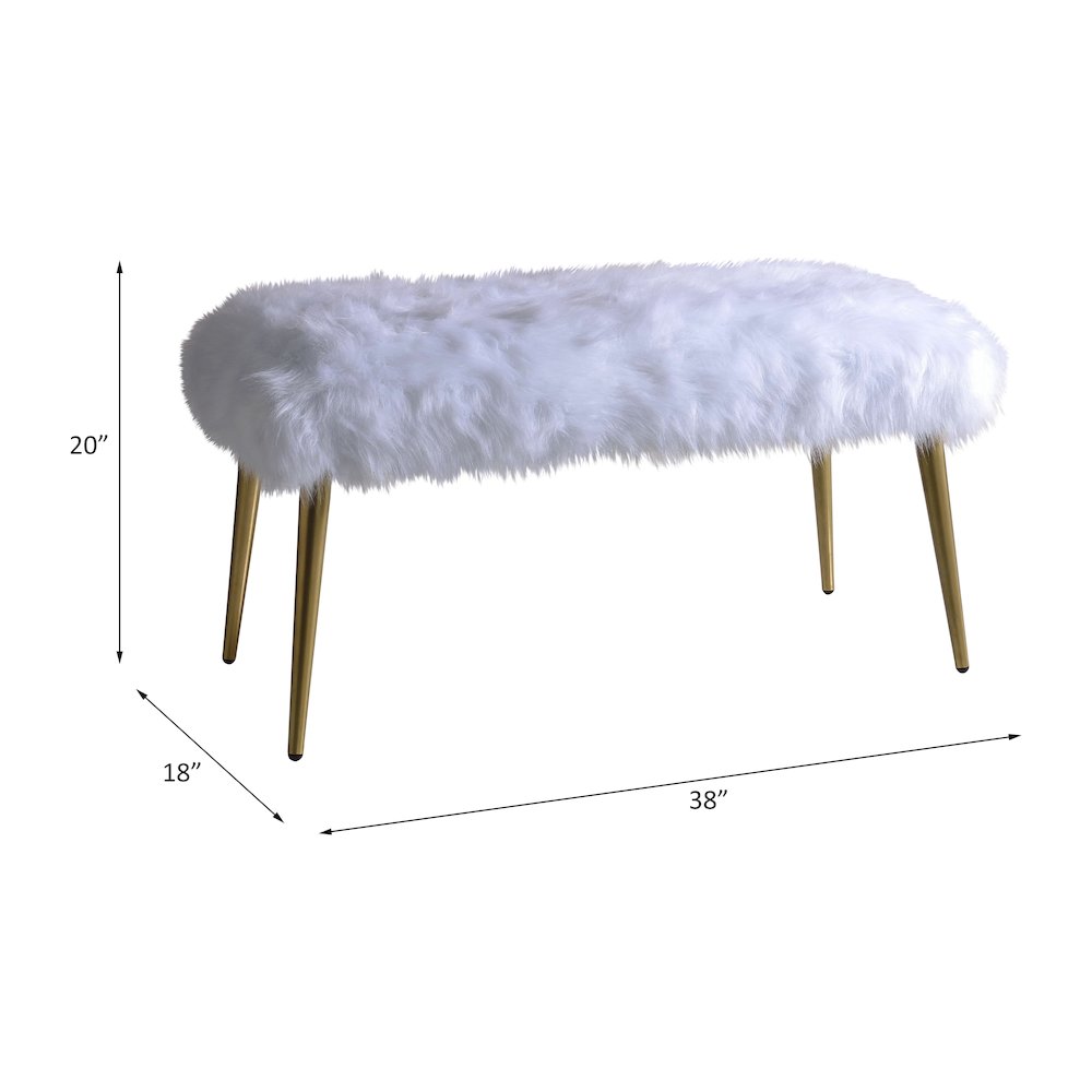 Bagley II Bench White Faux Fur & Gold. Picture 5