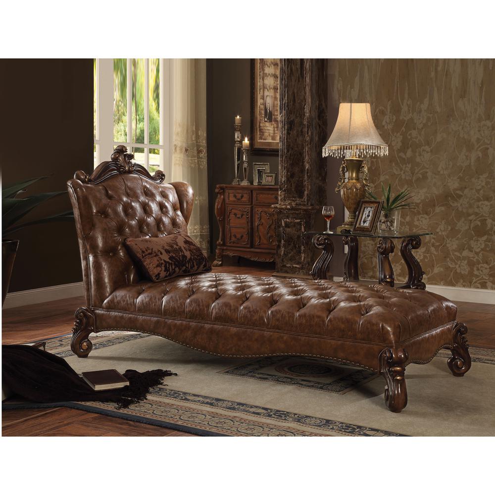 Versailles Chaise w/1 Pillow, 2-Tone Light Brown PU & Cherry Oak (96544). Picture 1