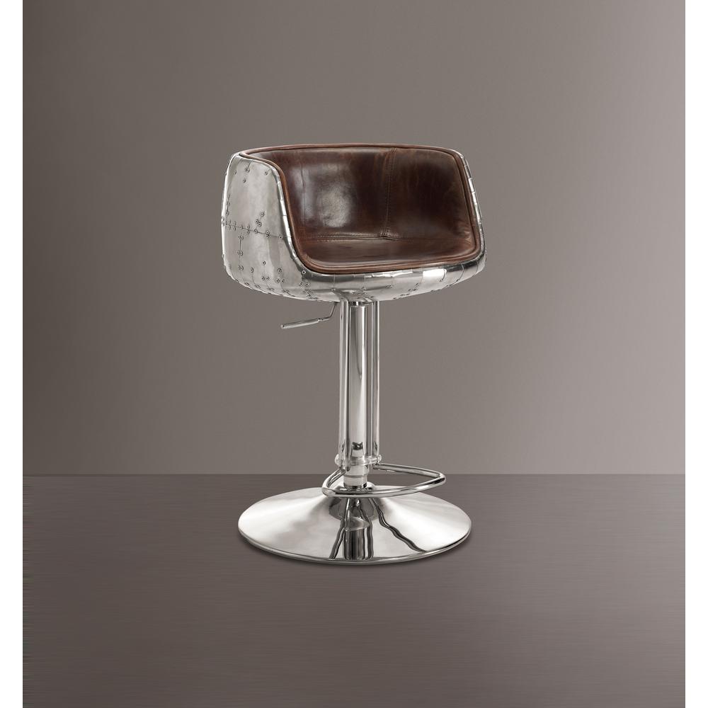 Brancaster Adjustable Stool w/Swivel Vintage Brown Top Grain Leather & Aluminum. Picture 3