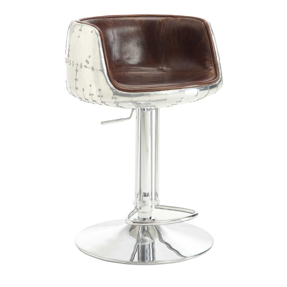 Brancaster Adjustable Stool w/Swivel Vintage Brown Top Grain Leather & Aluminum. Picture 1