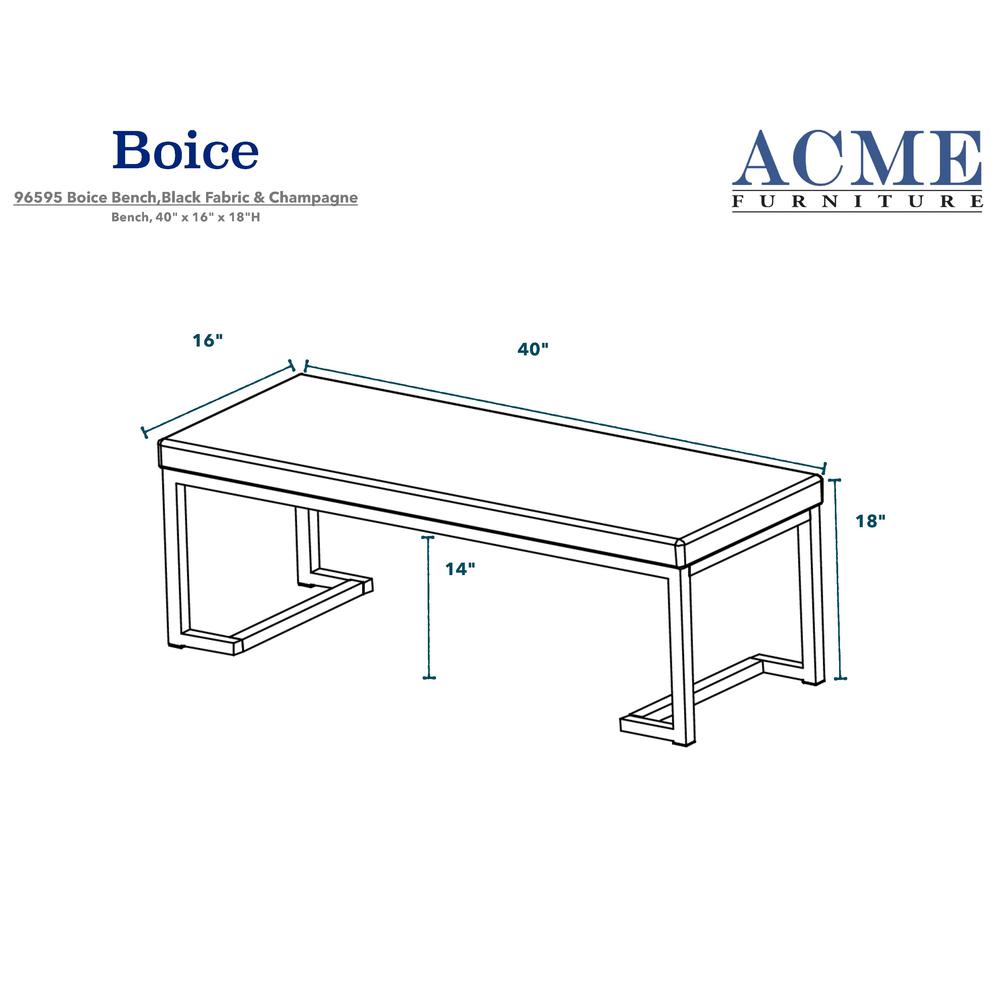 Boice Bench, Black Fabric & Champagne. Picture 2