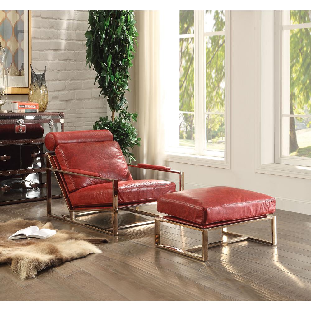 Quinto Accent Chair, Antique Red Top Grain Leather & Stainless Steel (96672). Picture 1