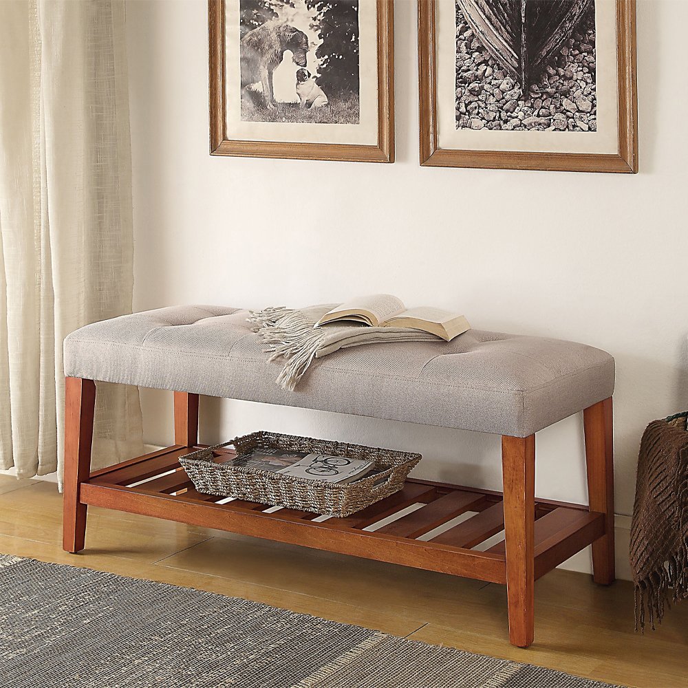 Charla Bench Light Gray & Oak. Picture 1