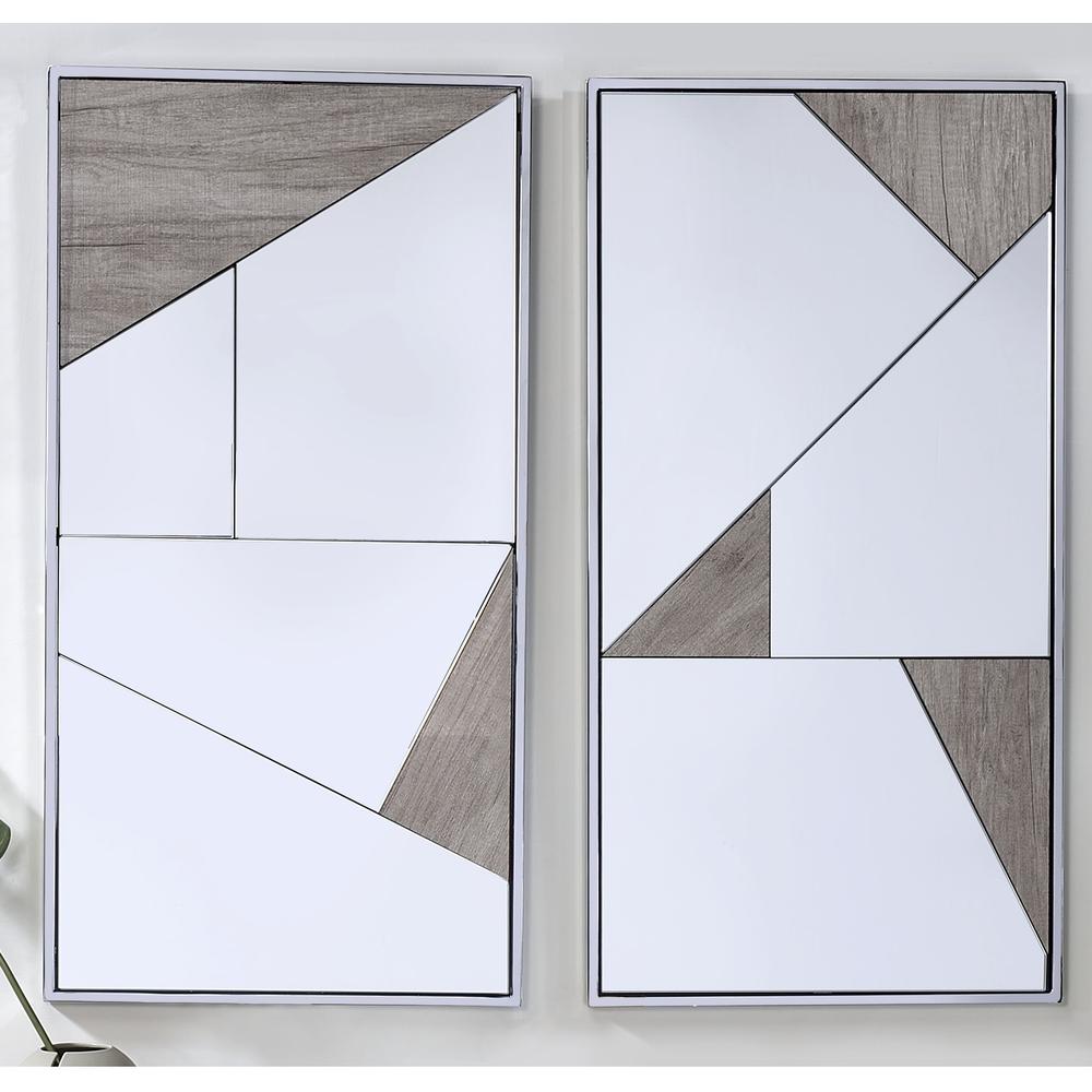 Chafik Accent Mirror (Set-2) Mirrored, Natural Oak & Chrome. Picture 2