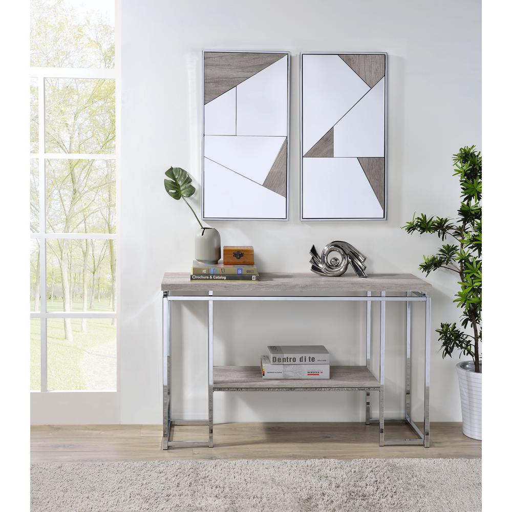Chafik Accent Mirror (Set-2) Mirrored, Natural Oak & Chrome. Picture 1