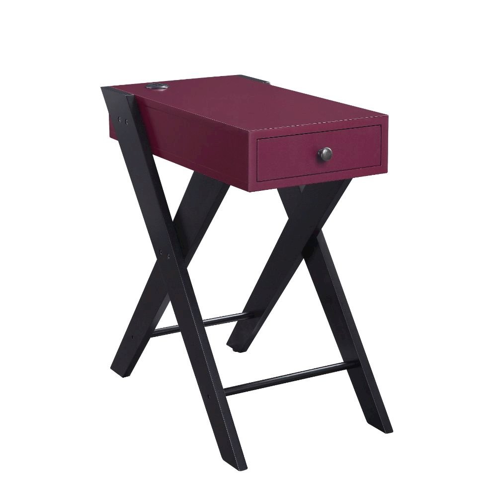 Fierce Accent Table w/USB Port Burgundy & Black. Picture 1
